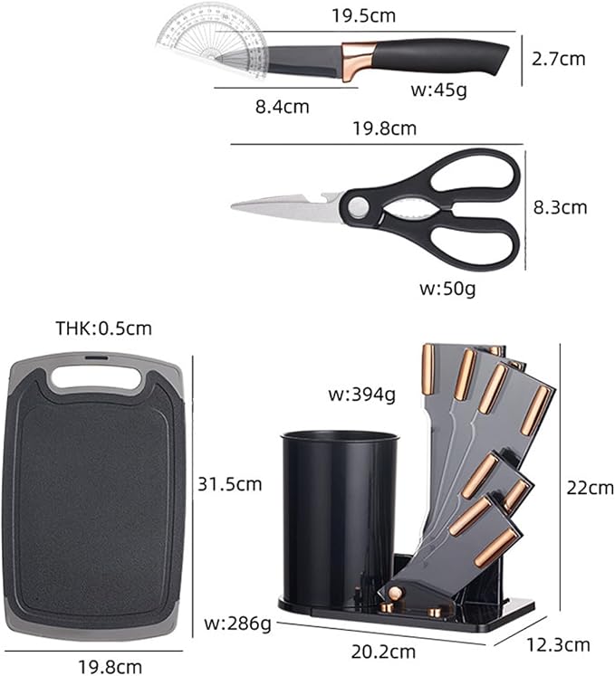 19 Pieces Kitchen Cooking Utensils and Knife Set with Holder Block, Include 11 Pcs Silicone Cooking Utensils 5 Pcs Sharp Stainless Steel Knives Scissors Whisk Tongs and Cutting Board (GREY)
