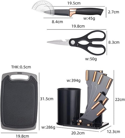 19 Pieces Kitchen Cooking Utensils and Knife Set with Holder Block, Include 11 Pcs Silicone Cooking Utensils 5 Pcs Sharp Stainless Steel Knives Scissors Whisk Tongs and Cutting Board (GREY)
