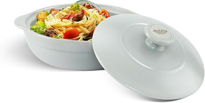 MINH LONG 2-Qt Porcelain Dutch Oven with Lid – Lead & Cadmium Free, Oven Safe to 482°F, Heat Retention, Clay Pot for Cooking on Gas & Infrared Cooktop, Use to Marinate, Cook, Bake, Refrigerate & Serve