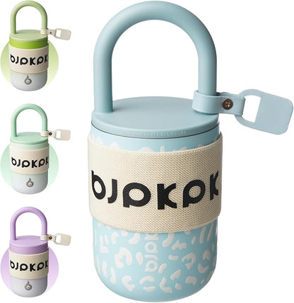 BJPKPK 10oz Insulated Stainless Steel Loop Tumbler With Lid And Handle Travel Coffee Mug Thermal Cup,Light Blue Leopard