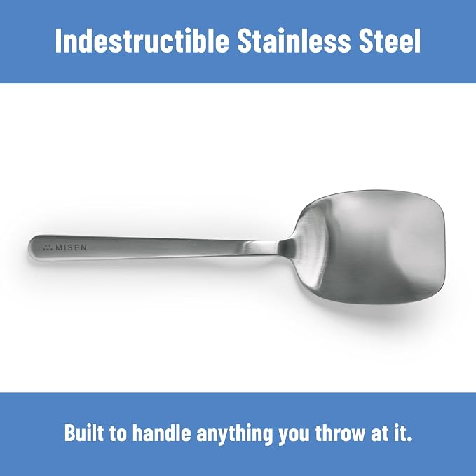 Misen Scraper Chef Spoon – Stainless Steel Cooking Spoon and Spatula Hybrid for Flipping Burgers Tossing Vegetables Scraping Pots Serving Casseroles and Everyday Kitchen Prep