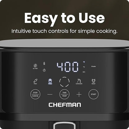 Chefman Air Fryer – 6 QT Compact Airfryer for Quick & Easy Meals in Minutes, Features Hi-Fry Technology for Extra Crisp, Touchscreen Controls with 4 Presets, Nonstick & Dishwasher Safe Basket - Black