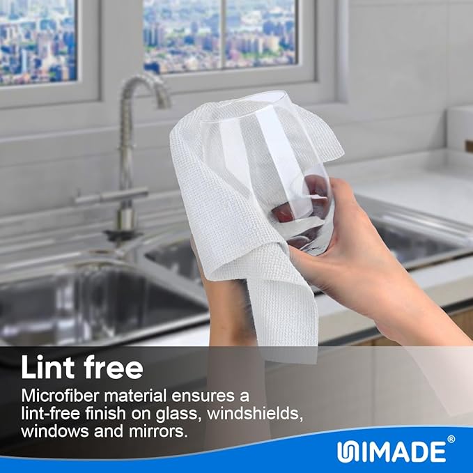 UNIMADE Shop Towel Rags, 50 Pack Reusable Shop Rags Bulk Microfiber Cleaning Cloth Lint Free Cleaning Towels for Car Kitchen Automotive Bar Mechanic Restaurant Garage, 11.5"x 11.5", White