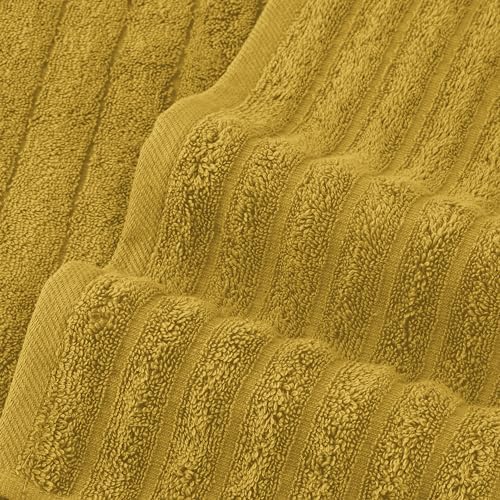 Elegant Comfort 100% Turkish Cotton Corduroy Ribbed Luxury Bath Towels 6-Piece Set, Premium Feel - Quick Dry, Highly Absorbent, Contains 2 Bath Towels, 2 Hand Towels, and 2 Washcloths, Gold