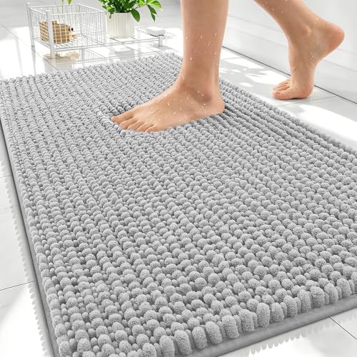 OLANLY Thick Chenille Absorbent Bathroom Rugs Mat 30x20, Light Grey
