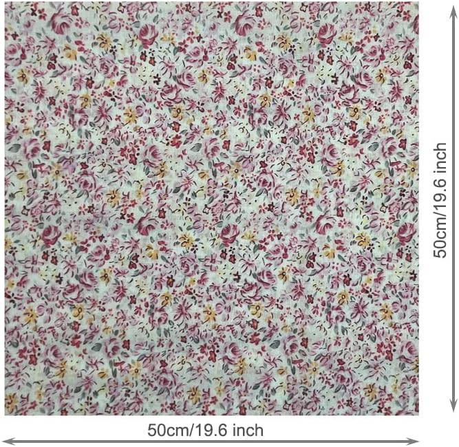 8Pcs Cotton Fabric Squares 20x20 Inch, Sewing Crafts Fabric Bundles Floral Patterns Printed Tissue Patchwork Fabrics Square for Quilting, Home Décor, Scrapbooking, Handwork (Red)