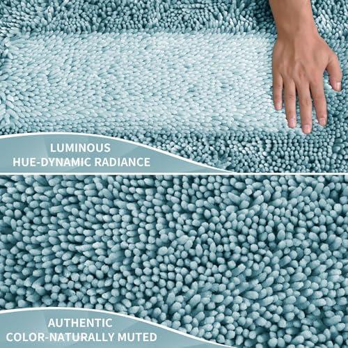 Yimobra Long Bathroom Rugs Runner 55x24 Inch, Extra Thick Soft Absorbent Chenille Bath Mat, Non Slip Machine Washable, Quick Dry Bath Rugs for Bathroom Floor, Tub and Shower, Greyish Blue