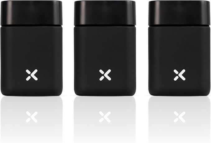CubeX Miron UV Glass Jars, 3-Pack Airtight Storage for Herbs, Tea, Coffee, Spices & Cosmetics, Stackable with Labels, Marker and Adjustable Spoon