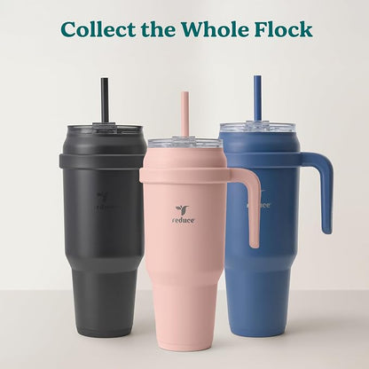 REDUCE 50 oz Stainless Steel Tumbler with Handle - Dual-Wall Vacuum Insulated Travel Mug, Sweat-Proof Lid & Reusable Straw - Keeps Drinks Cold for 24 Hrs, Fits Cupholders, Dishwasher Safe - Black