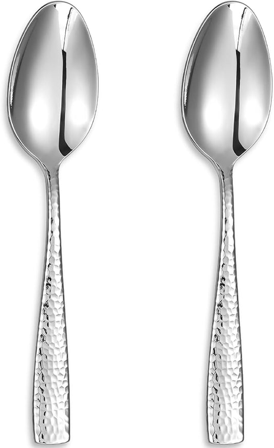 KEAWELL Premium Louis Hammered Table Utensils, 18/10 Stainless Steel, Squared Edge, Mirror Finish, Dishwasher Safe (Serving Spoons, Set of 2)