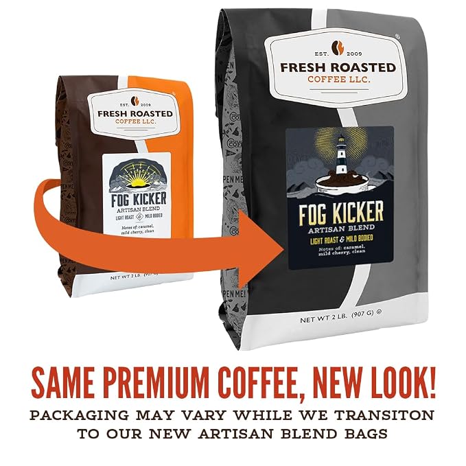 Fresh Roasted Coffee, Fog Kicker Whole Bean Coffee, Light Roast, Kosher, 5 lb (80 oz)