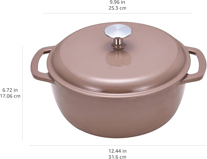 Amazon Basics Cast Iron Dutch Oven Pot with Lid, Enameled, Dual Handles, Heavy-Duty, Small, 4.3-Quart, Clay