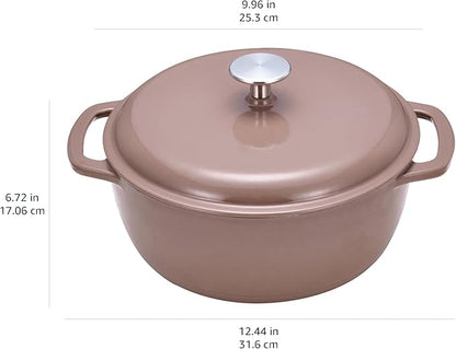 Amazon Basics Cast Iron Dutch Oven Pot with Lid, Enameled, Dual Handles, Heavy-Duty, Small, 4.3-Quart, Clay