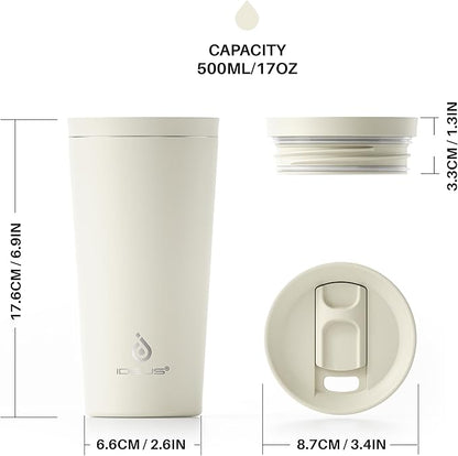 Ideus 17 oz Travel Coffee Mug, Double Wall Vacuum Stainless Steel Insulated Coffee Tumbler With Lid, Splash-Proof & Cup Holder Friendly, Keeps Drinks Hot/Cold, Dishwasher Safe, White