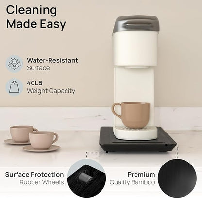 Ibyx Elegant Appliance Slider - Sliding Tray for Coffee Maker & Heavy Kitchen Appliances, Easy Slide, Made of Premium Bamboo, Space-Saving Kitchen Organizer, 40 lb Capacity, Black - 7.5 x 14.5 Inch
