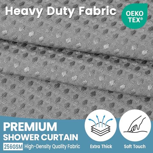 EUTXL Heavyweight No Hook Shower Curtain with Liner, Grey, 48x74