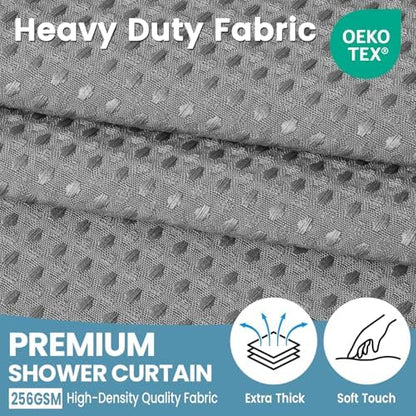 EUTXL Heavyweight No Hook Shower Curtain with Liner, Grey,71x92