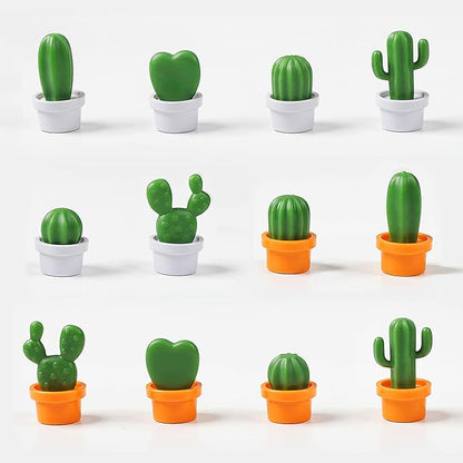 Renmxj 12 Pcs Refrigerator Magnets - Cute Mini 3D Cactus Fridge Magnets, Funny Lifelike Succulent Plant Magnets for Kitchen, Office, Locker, Whiteboard Decor (Yellow and White)