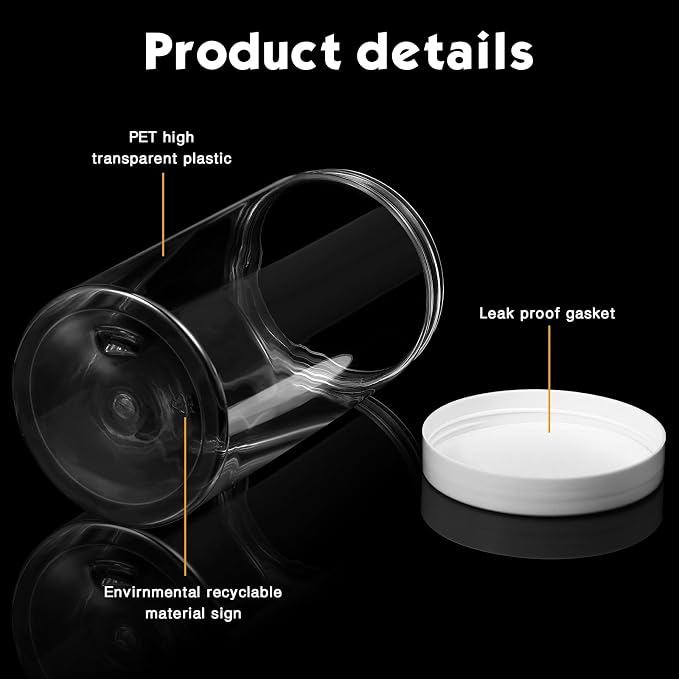 SATINIOR 24 Pieces Empty Clear Plastic Jars with Lids Round Storage Containers Wide Mouth for Beauty Product Cosmetic Cream Lotion Liquid Butter Craft and Food(White Lid,32 oz)