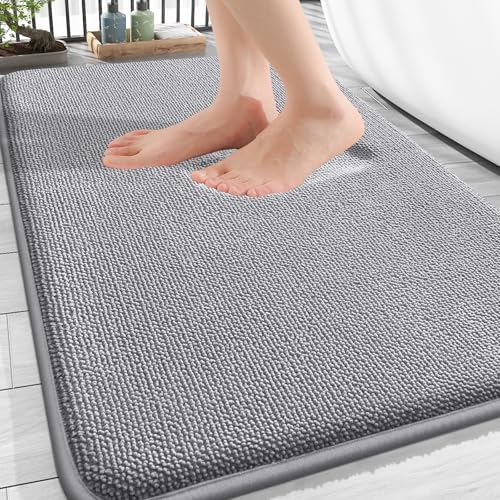 OLANLY Thick Memory Foam Bathroom Rugs 30x18, Soft Absorbent Bath Mat, Grey