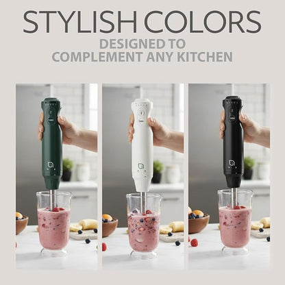WILLOW Eco Series 5 Speed Immersion Blender Handheld, Powerful yet Quiet 500 Watt Electric Stick Blender with Turbo Mode & Removable Base, Hand Blender for Soup, Smoothie, 304 Stainless Steel - BLACK