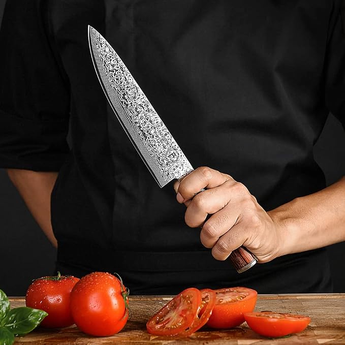 Fanteck Chef Knife 8 Inch, Japanese Damascus Kitchen Knife, Vg10 67 Layer High Carbon Stainless Steel Professional Sharp Chef’s Knife,Pakkawood Handle,Gift box,Plastic sheath& Sharpener