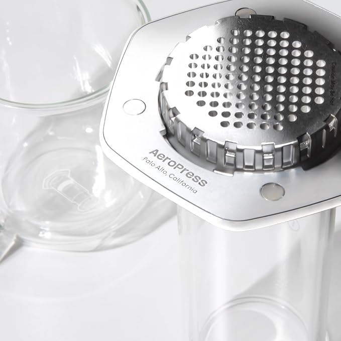 AeroPress Premium Coffee Press, Glass, Stainless Steel & Aluminum Coffee Maker, all-in-One French Press, Pour-Over & Espresso-Style manual brewer, 2 min brew for less bitterness, more flavor (White)