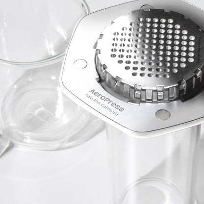AeroPress Premium Coffee Press, Glass, Stainless Steel & Aluminum Coffee Maker, all-in-One French Press, Pour-Over & Espresso-Style manual brewer, 2 min brew for less bitterness, more flavor (White)