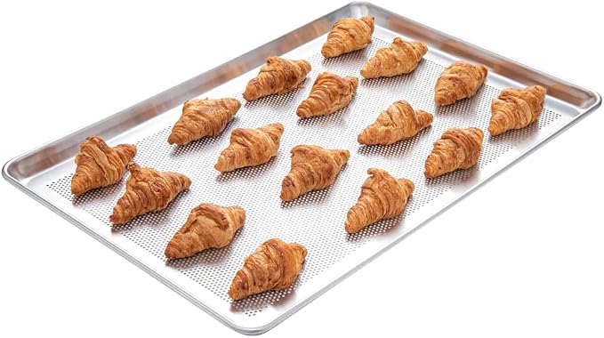 Restaurantware Met Lux 26 x 18 x 1 Inch Baking Sheet Pan 1 Perforated High Temp Baking Sheet - Full-Size Freezable Silver Aluminum Potato Chip Baking Tray Dishwasher-Friendly