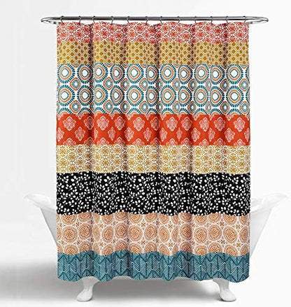 Lush Decor Bohemian Stripe Shower Curtain 72" W x 72" L Turquoise & Orange - Bathroom Curtain - Striped Shower Curtain - Boho Decor - Fabric Shower Curtains