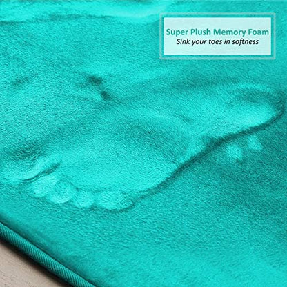 Clara Clark 2 Piece Bathroom Rugs, Velvet Memory Foam Bath Mat Set, Non-Slip Bath Rugs, Machine Wash, Dries Quickly, Ultra Soft Plush Bath Mats for Bathroom, 20 x 32 + Contour, Teal Blue