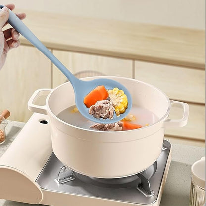 Hordion 1 Pcs Silicone Slotted Spoon, Grey Strainer Spoon Non Stick Silicone Skimmer Heat Resistant Cooking Spoon
