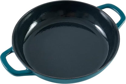 Flavehc Braiser Enameled Cast Iron Braiser 3 QT, Cast Iron Braiser Pan with Lid for Bread Baking, Soup & One Pot Meals, Small Shallow Dutch Oven Casserole for Oven & Induction, DarkCyan