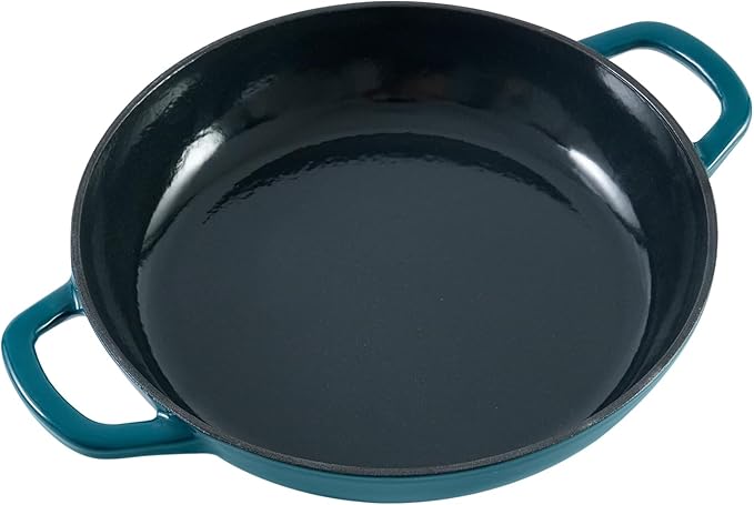 Flavehc Braiser Enameled Cast Iron Braiser 2.25 QT, Cast Iron Braiser Pan with Lid for Bread Baking, Soup & One Pot Meals, Small Shallow Dutch Oven Casserole for Oven & Induction, DarkCyan