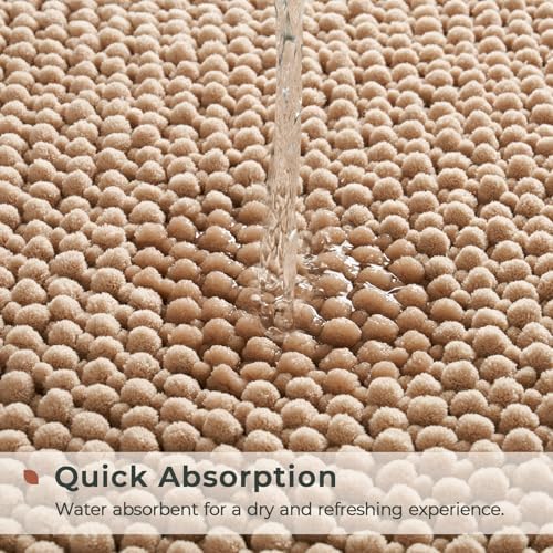 FRESHMINT Chenille Bath Rugs Set 2 Pieces, Beige, 17''x24''+20''x32''
