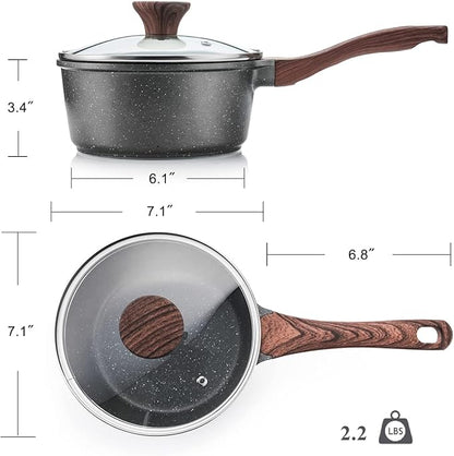 SENSARTE Nonstick Sauce Pan with Lid Saucepan Set, Swiss Granite Coating Sauce Pot Kitchen Cooking Pot, Induction Compatible, Free of Intentionally Added PFOA, 2 + 2.5 QT