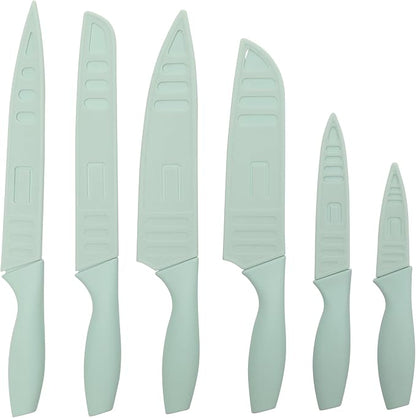 Gibson Home Bostonville 12 Piece Kitchen Knives Set W/Blade Guards/Sheaths, Chef Knife Sets With Nonstick Blades - Blue