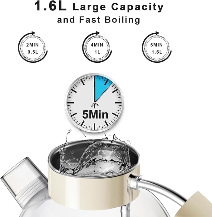 ASCOT Electric Kettle, Glass Electric Tea Kettle for Men/Women/Family 1.5L 1500W Borosilicate Glass Tea Heater, with Auto Shut-Off and Boil-Dry Protection (Beige)