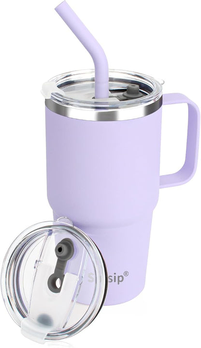 Sursip Insulated Coffee Mug with Handle and Lid, 24 oz Double Wall Vacuum Travel Thermal Coffee Tumbler with Straw for Home, Office & Outdoor Stainless Steel Coffee Cup - BPA Free(Lilac-1 Pack)