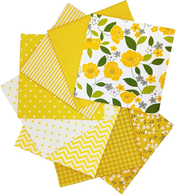 8 pcs/lot Fabric Bundles Top Cotton 19.69" x 19.69" (50cm x 50cm) Quilt, Pre-Cut Squares Sheets for Patchwork Sewing Quilting Crafting, Yellow Floral.