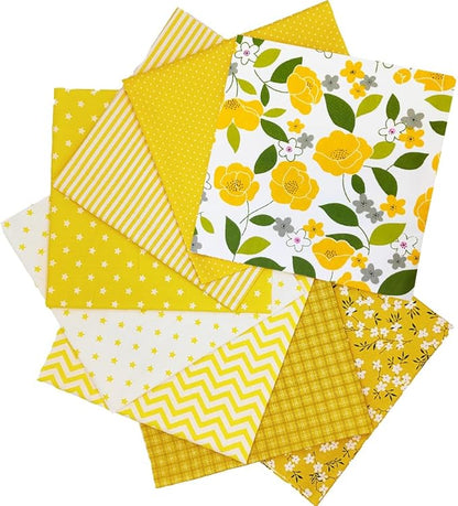 8 pcs/lot Fabric Bundles Top Cotton 19.69" x 19.69" (50cm x 50cm) Quilt, Pre-Cut Squares Sheets for Patchwork Sewing Quilting Crafting, Yellow Floral.