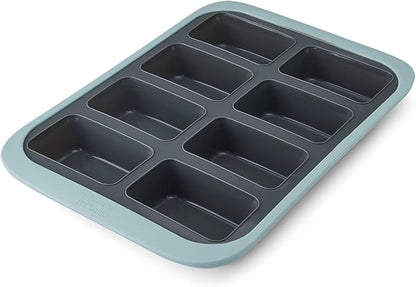 Chicago Metallic Silicone Mini Loaf Pan, 8 Cup Bread Pan for Baking, Flexible Nonstick Loaf Pans, Wire-Reinforced Rim, Oven Safe to 428F, 10x15 Inches, Blue