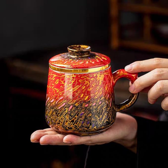 Lacquer Moment Handcrafted One-of-a-Kind Lacquer Cup 360ml (12.2oz) with Removable Infuser Artisan Chinese Lacquerware Luxury Gift for Her Him Mother’s Day Birthday Anniversary (Crimson Flame)