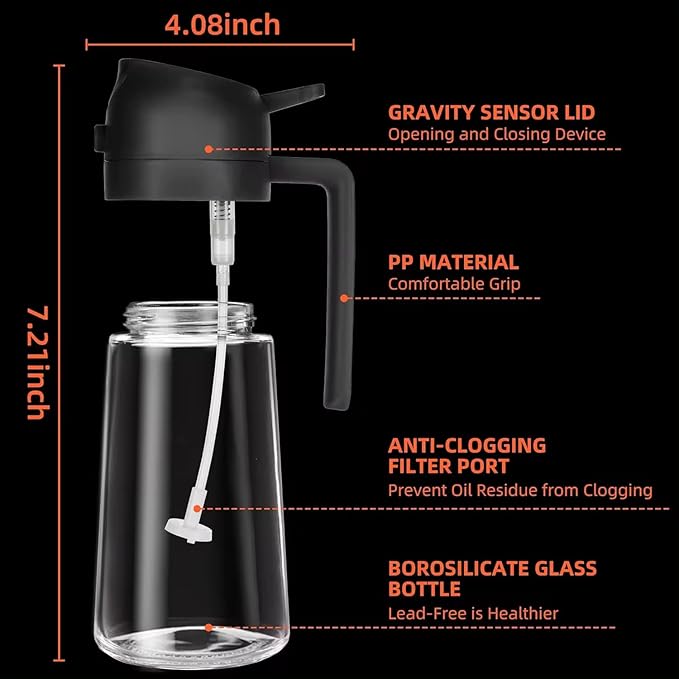 Olive Oil Sprayer for Cooking – Refillable Glass Cooking Spray Bottle, 2-in-1 Oil Dispenser Mister for Air Fryer, BBQ Grill, Frying, Baking & Salad – Non-Aerosol Food Grade Kitchen Gadget (Black)