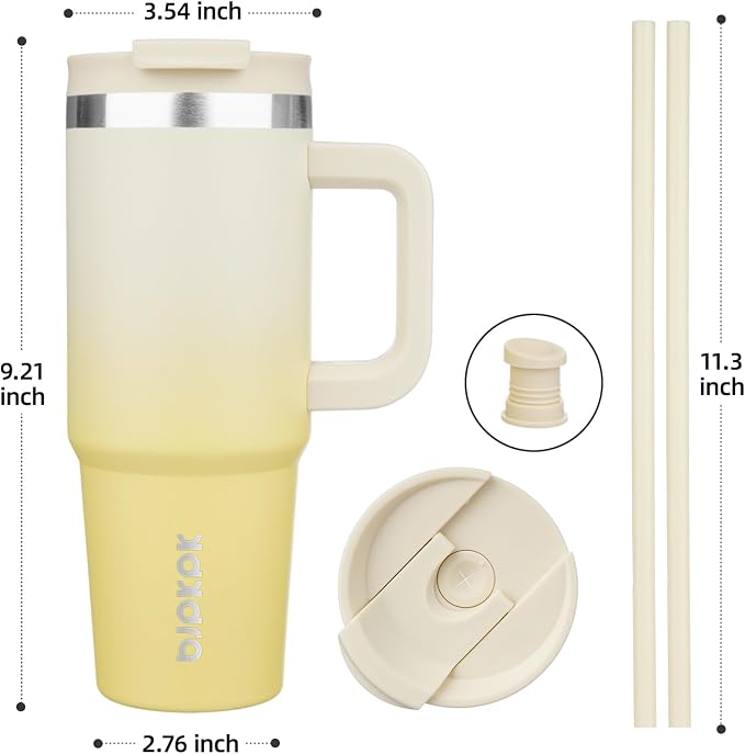 BJPKPK Tumbler With Handle And Straw 30oz Insulated Tumbler Cups With Lid Stainless Steel Travel Coffee Mug,Lemon