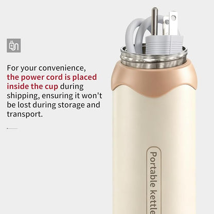 Insulated Stainless Steel Electric Kettle Small, Smart Water Bottle with 4 Temperature Control, Leak-Proof, Mini Travel Essentials Portable Office Gifts for Tea Lovers, Cream