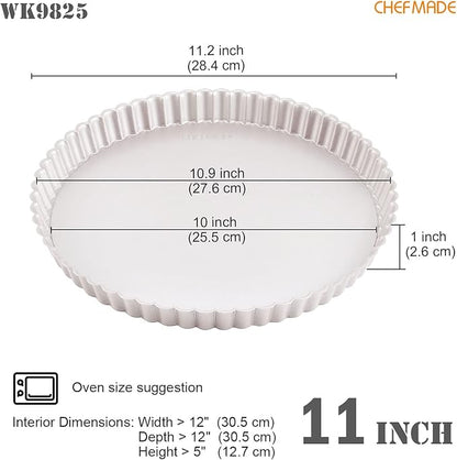 CHEFMADE 11-Inch Round Tart Pan with Removable Loose Bottom, Non-Stick Carbon Steel Quiche Pan for Oven Baking (Champagne Gold)