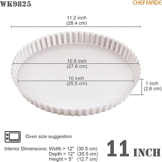 CHEFMADE 11-Inch Round Tart Pan with Removable Loose Bottom, Non-Stick Carbon Steel Quiche Pan for Oven Baking (Champagne Gold)