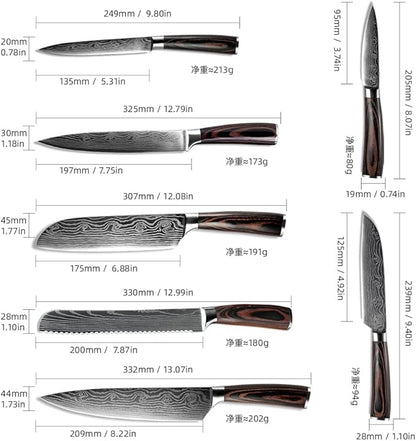 7PCS Kitchen Knife Set, Professional Japanese Chef Knives with High Carbon Stainless Steel Ultra, Sharp Aikido Knife Set for Cooking Meat, Fruits, Vegetables