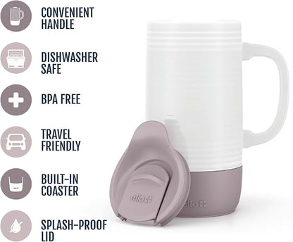 Ello Jane 18oz Ceramic Travel Mug with Handle, Splash-Resistant Slider Lid and Built-in Coaster, Perfect for Coffee and Tea, BPA Free, Dishwasher Safe, Gift for Him Her Birthday, Mauvewood